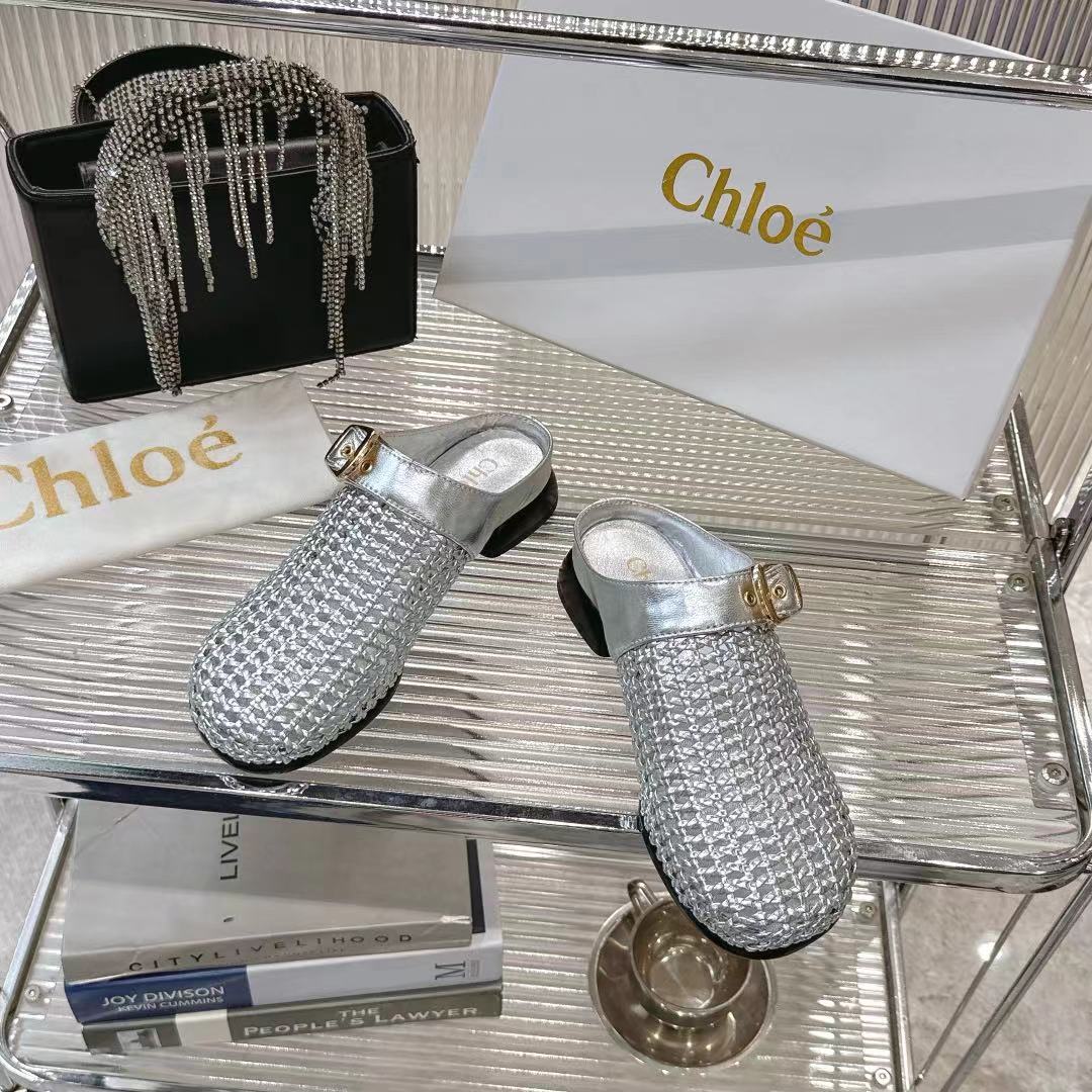 Chloé Women's Woven Fabric Heeled Mules Sandals Silver, Stylish & Comfortable 4 i1742411106315 5596 0 1