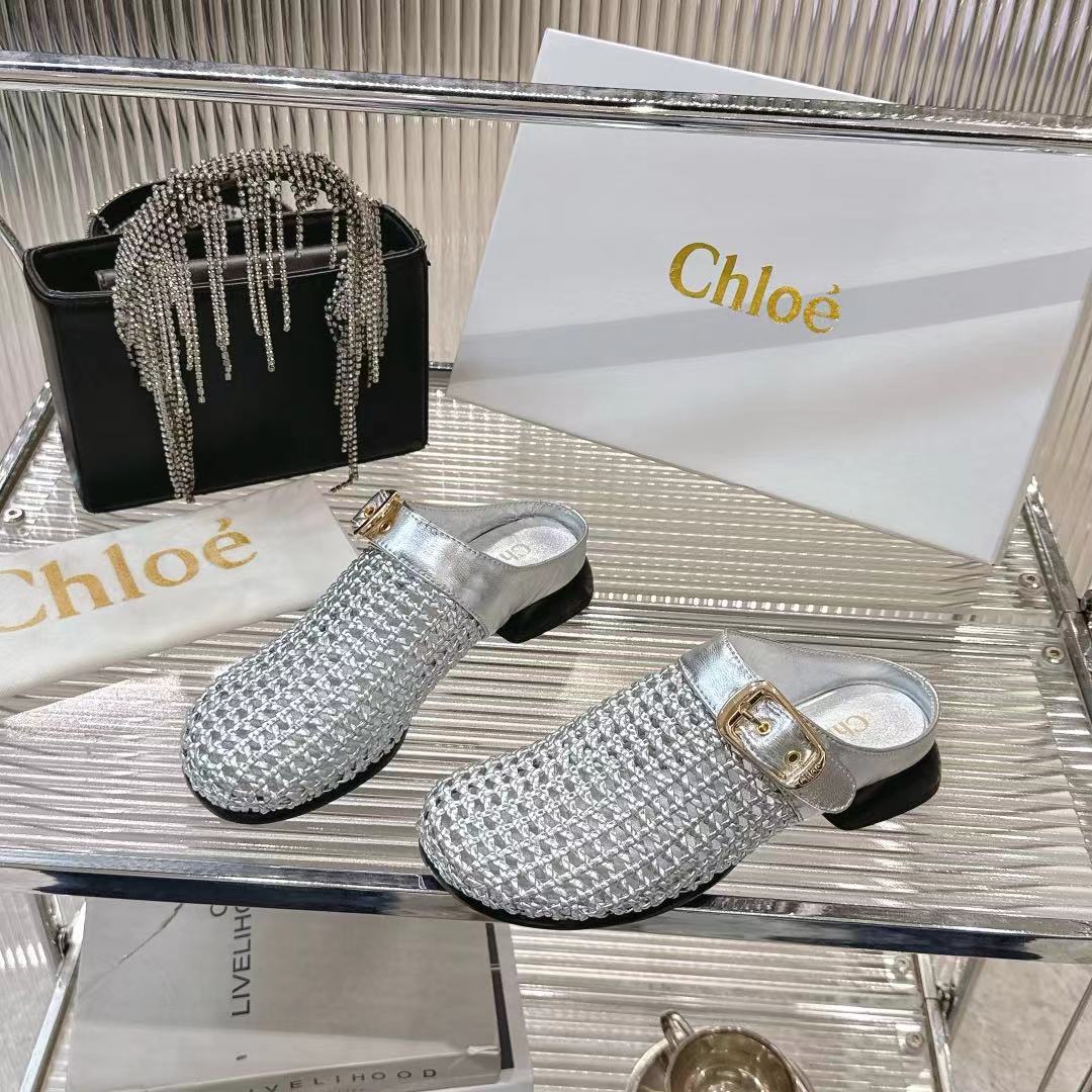 Chloé Women's Woven Fabric Heeled Mules Sandals Silver, Stylish & Comfortable 2 i1742411106315 6119 0 2