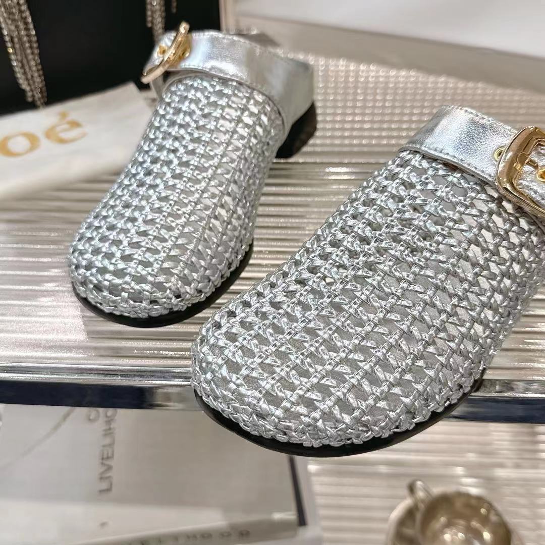 Chloé Women's Woven Fabric Heeled Mules Sandals Silver, Stylish & Comfortable 9 i1742411171067 5246 0 7