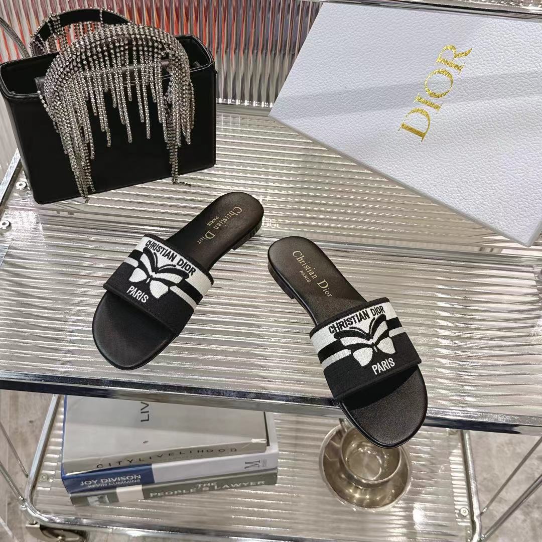 Dior Miss Dior Black/White Cotton Blend Heeled Sandals Slides Women 5 i1742442031420 4232 0 2