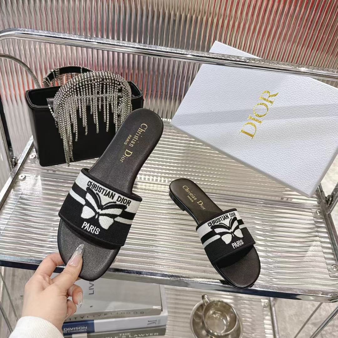 Dior Miss Dior Black/White Cotton Blend Heeled Sandals Slides Women 2 i1742442031420 4852 0 3