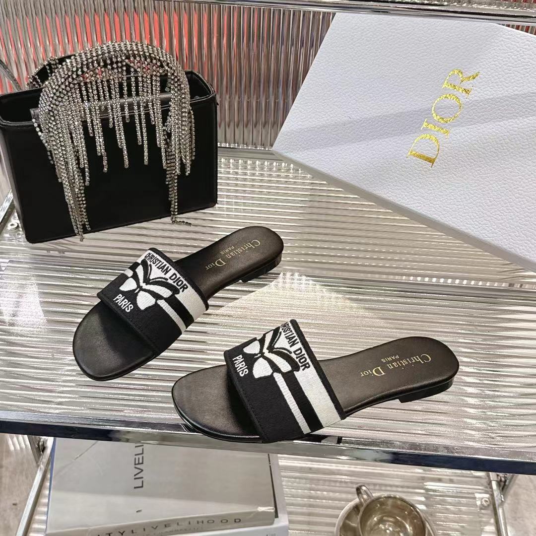 Dior Miss Dior Black/White Cotton Blend Heeled Sandals Slides Women 4 i1742442031421 5746 0 1