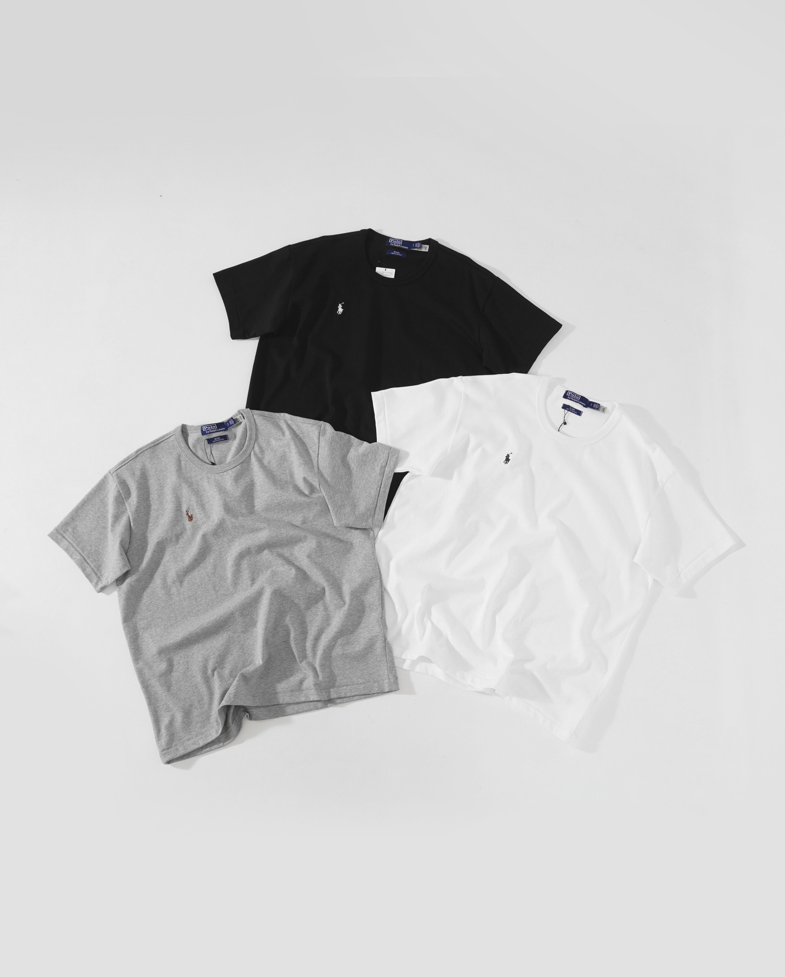 Ralph Lauren Kleidung Polo T-Shirt Schwarz Grau Weiß Stickerei Gekämmte Baumwolle Kurzarm