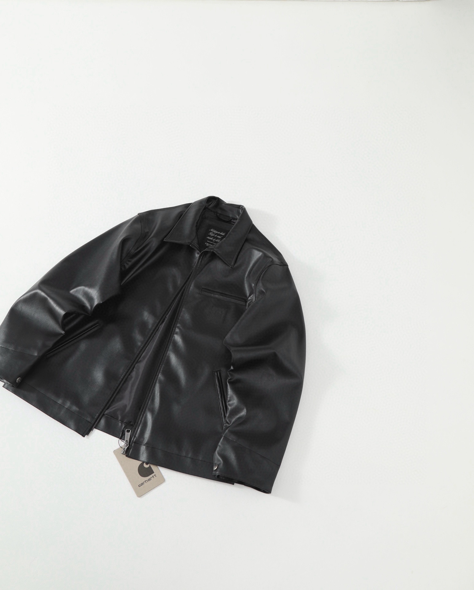 Carhartt Detroit Jacket Custom Microfiber PU Leather Classic Loose Black