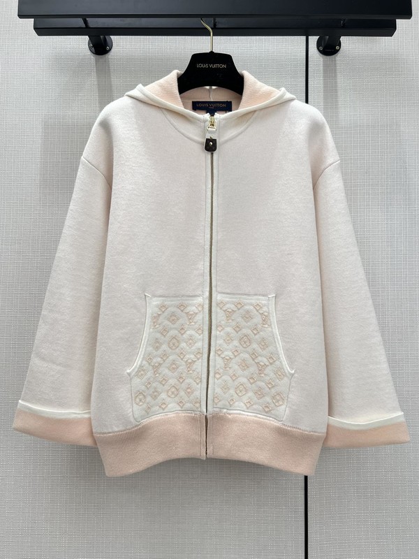 Louis Vuitton Clothing Cardigans White Cotton Knitting Fall/Winter Collection Hooded Top