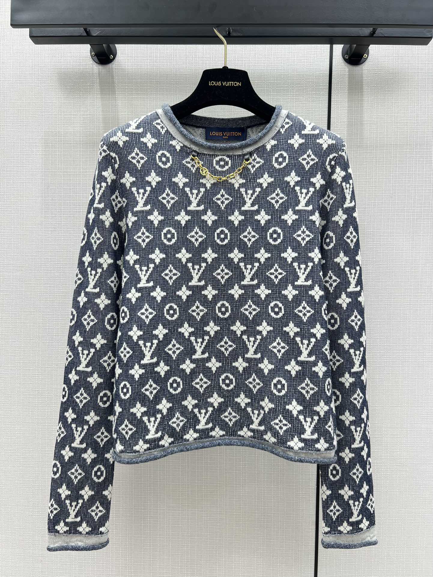 Louis Vuitton Clothing Shirts & Blouses Black Blue Grey White Knitting Wool Spring Collection Long Sleeve