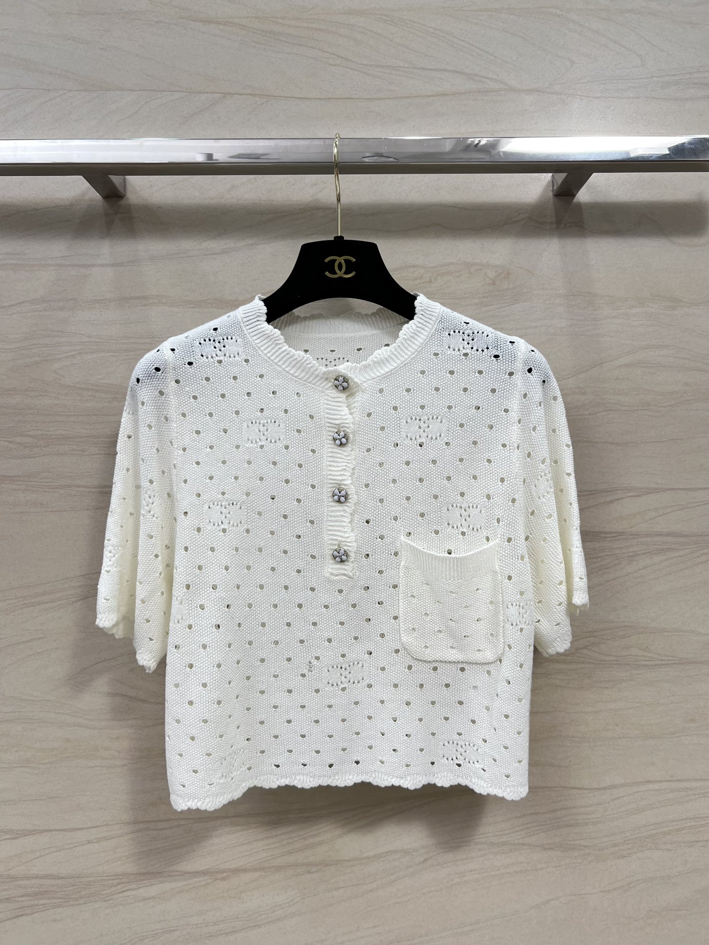 Designer Fake
 Chanel Clothing Shirts & Blouses White Openwork Knitting Spring/Summer Collection