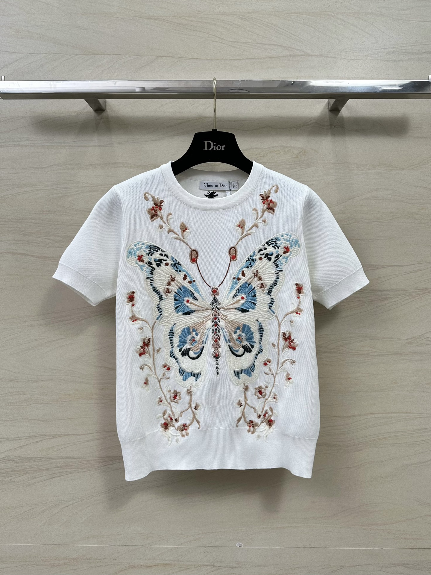 Dior Fake
 Clothing Shirts & Blouses White Embroidery Knitting Wool Spring Collection