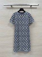 Online Shop
 Louis Vuitton Clothing Dresses Black Blue Grey White Knitting Wool Spring Collection Chains