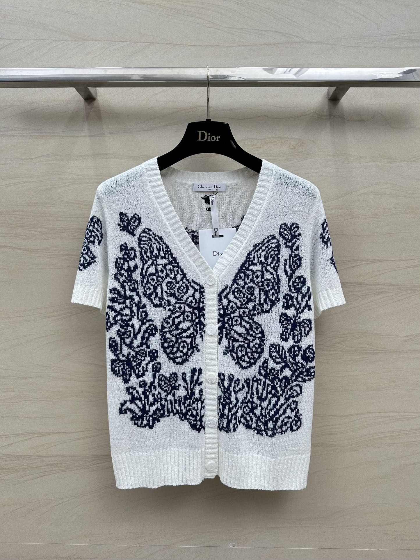 Dior Kleidung Hemden & Blusen Weiß Stickerei Kaschmir Stricken Weben Frühlingskollektion