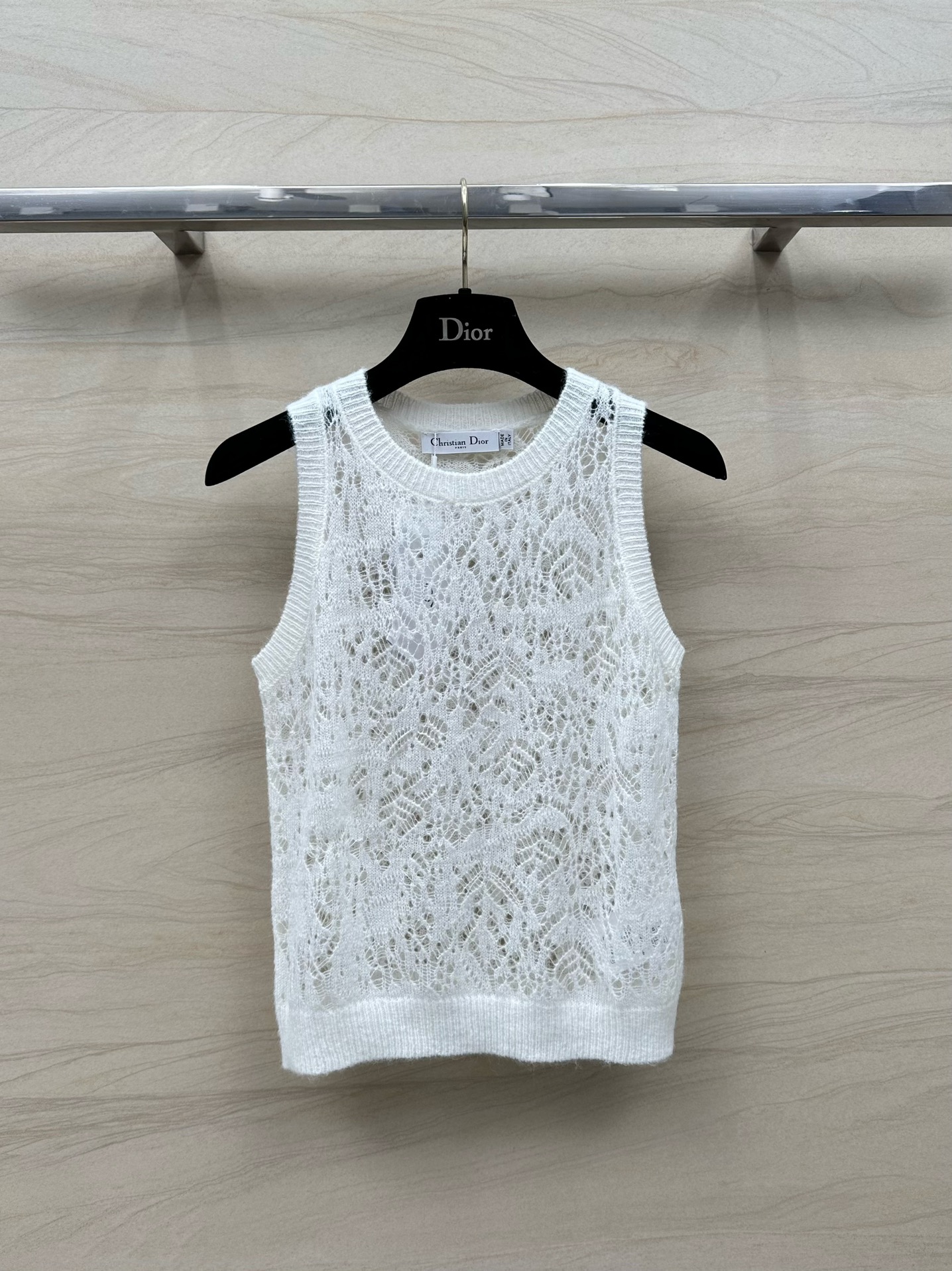 Dior Clothing Tank Tops&Camis White Openwork Knitting Spring/Summer Collection