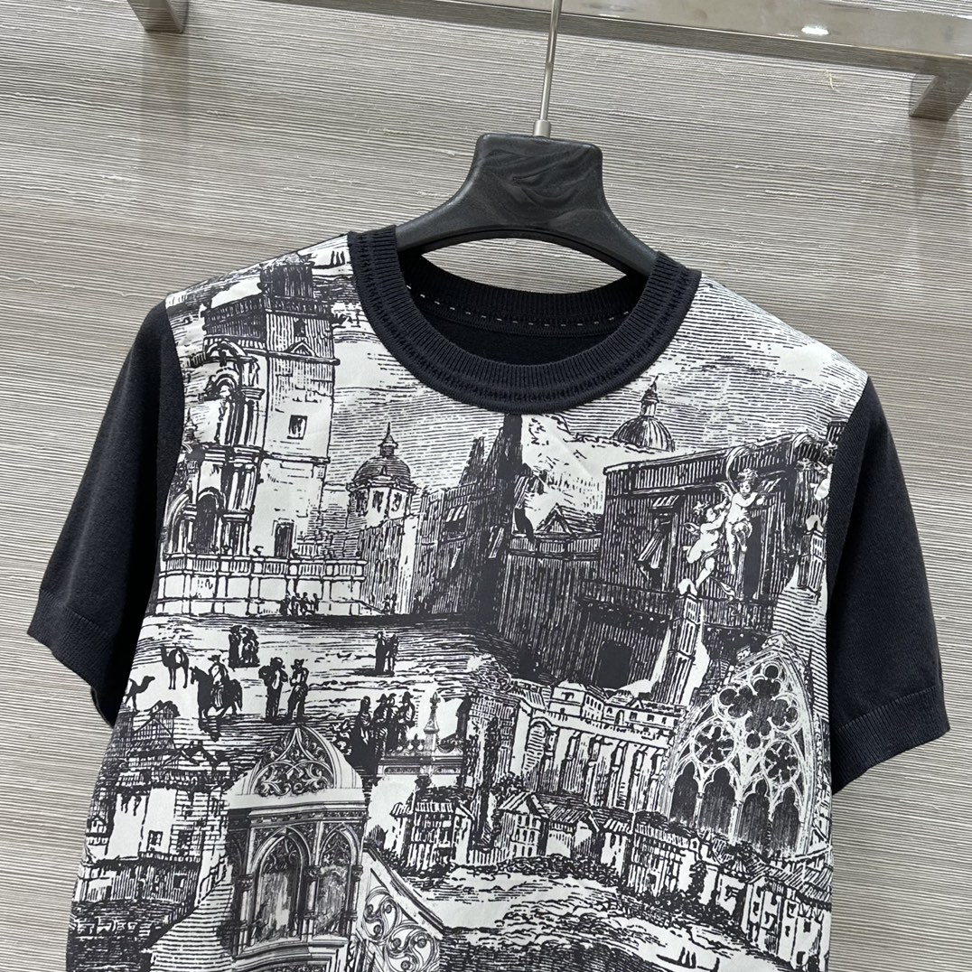 P495 Women’s Suit: Retro-Gold Fork-Print Design, Short-Sleeved, Elegant H-Style, All Sizes - 图片 2