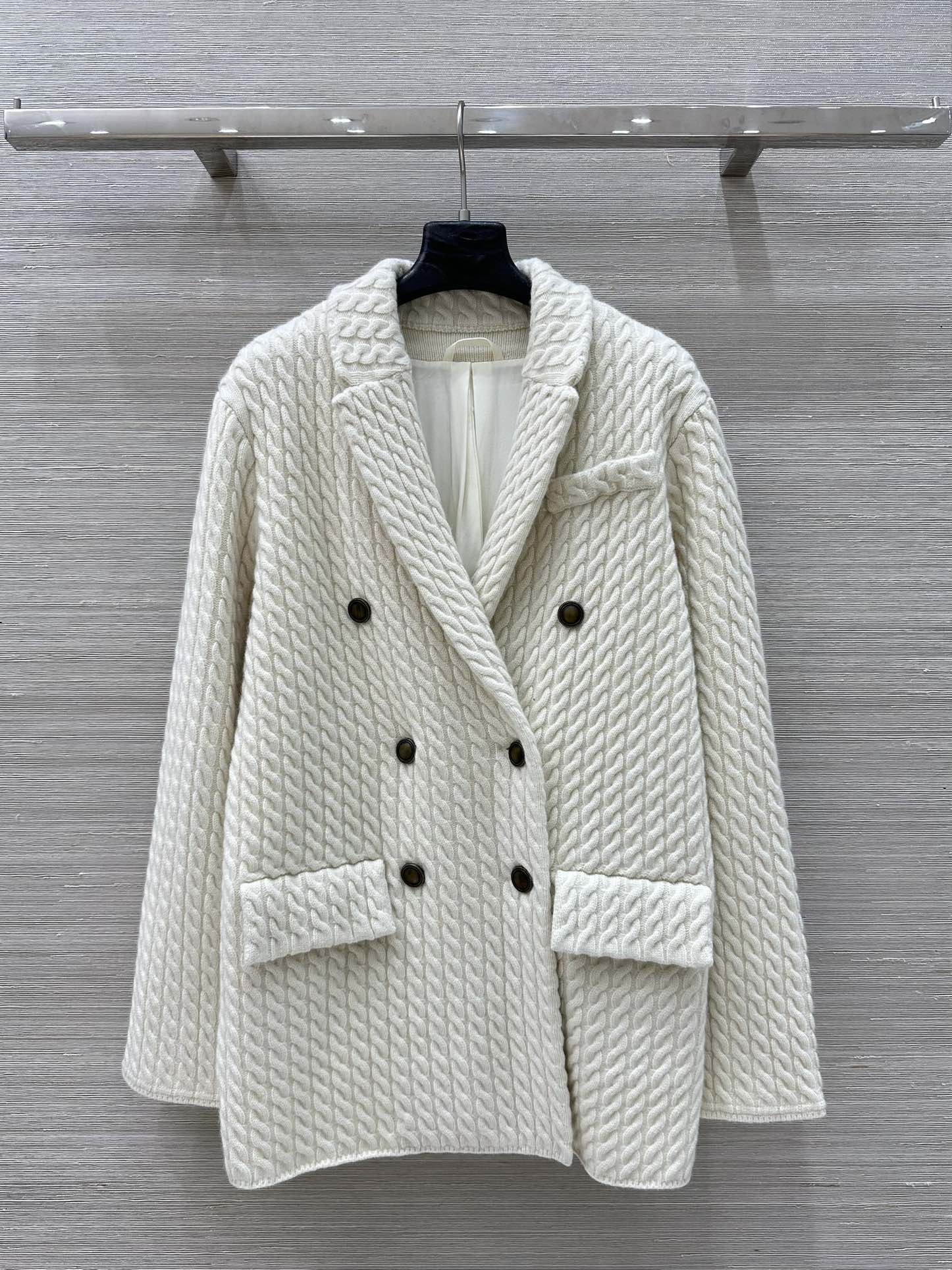 Elegant Wool Blend Cable Knit Blazer - Sophisticated Style for Women