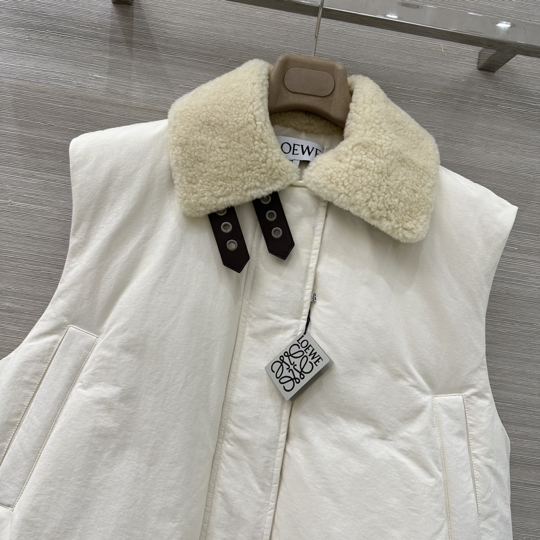 Loewe Anagram Cream White Down Vest with Shearling Collar 3 i1756316418 350 1