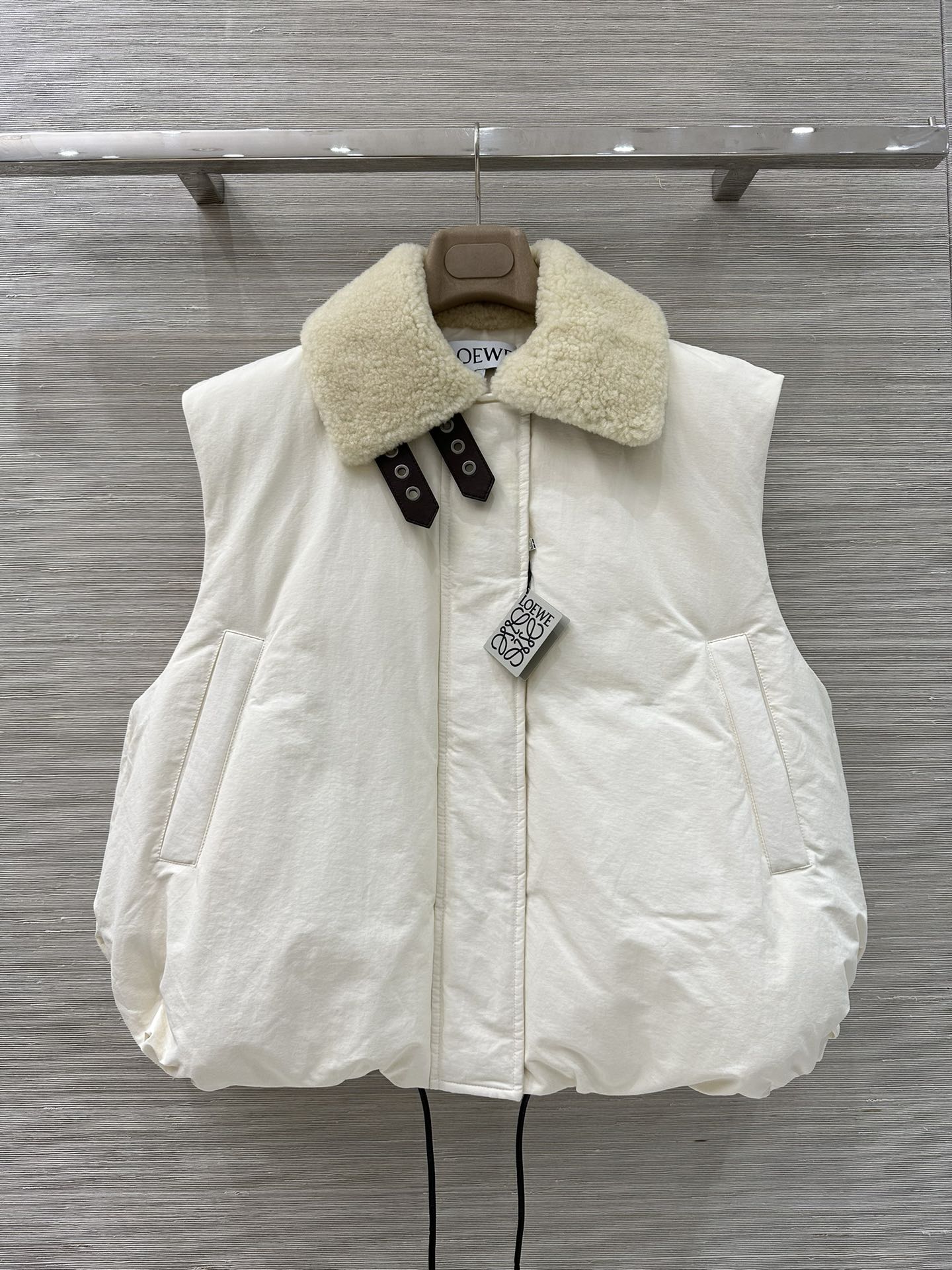 Loewe Anagram Cream White Down Vest with Shearling Collar 2 i1756316418 7580 8