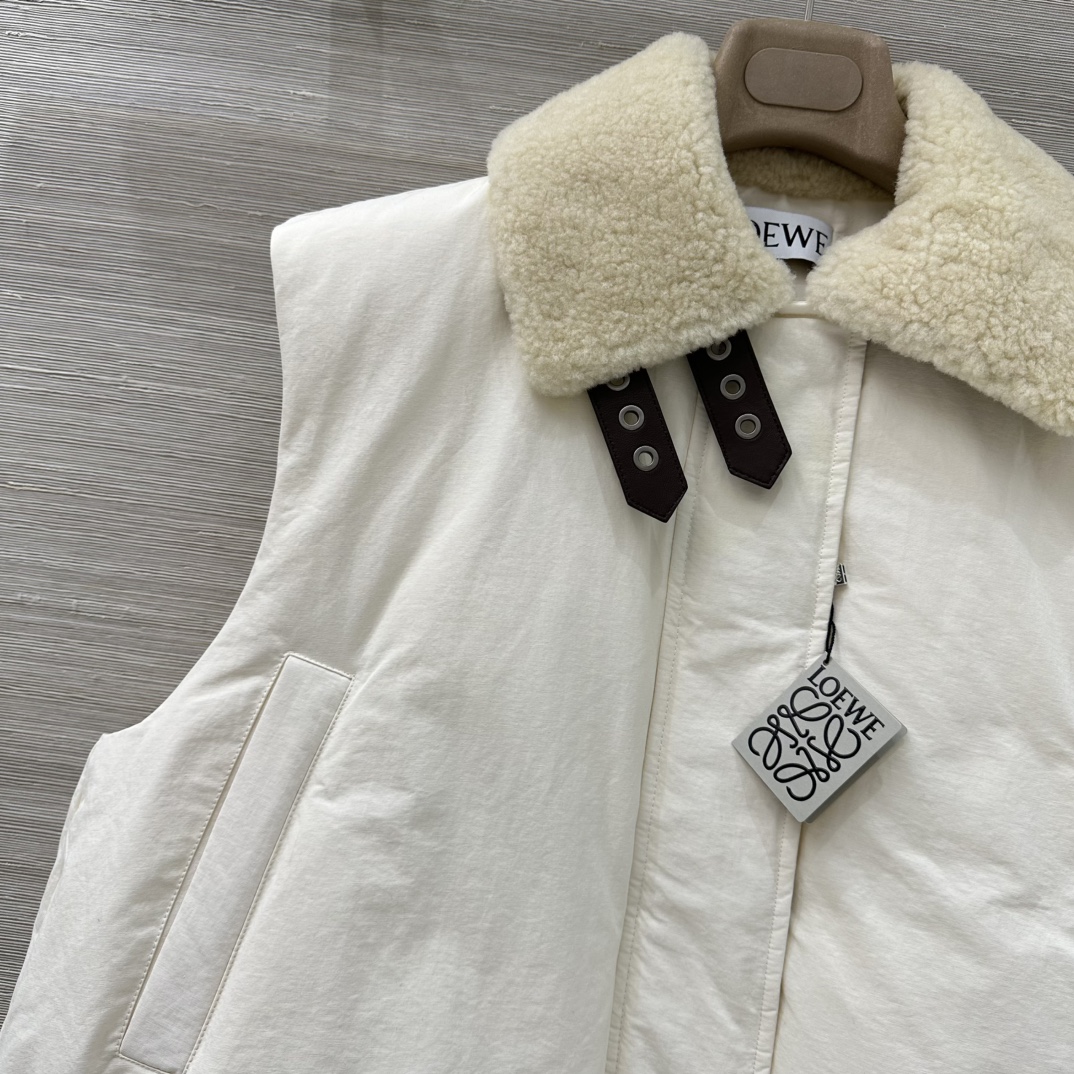 Loewe Anagram Cream White Down Vest with Shearling Collar 4 i1756316418 9782 10