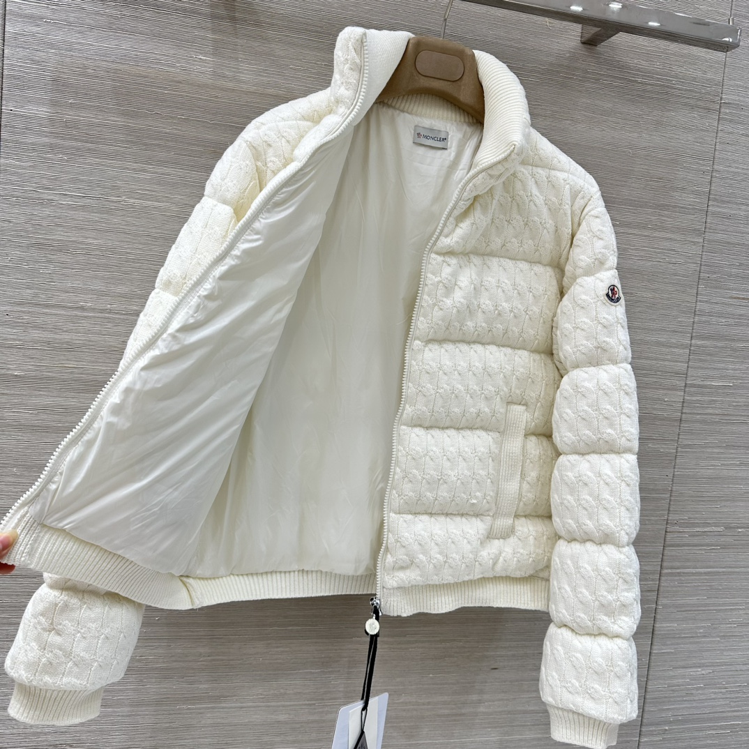 Moncler Women's White Wool Cable Knit Down Puffer Jacket Winter Coat 8 i1756574583 1333 6