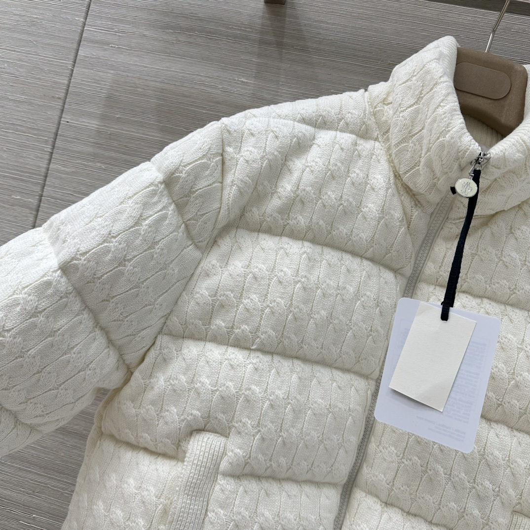 Moncler Women's White Wool Cable Knit Down Puffer Jacket Winter Coat 4 i1756574583 296 4