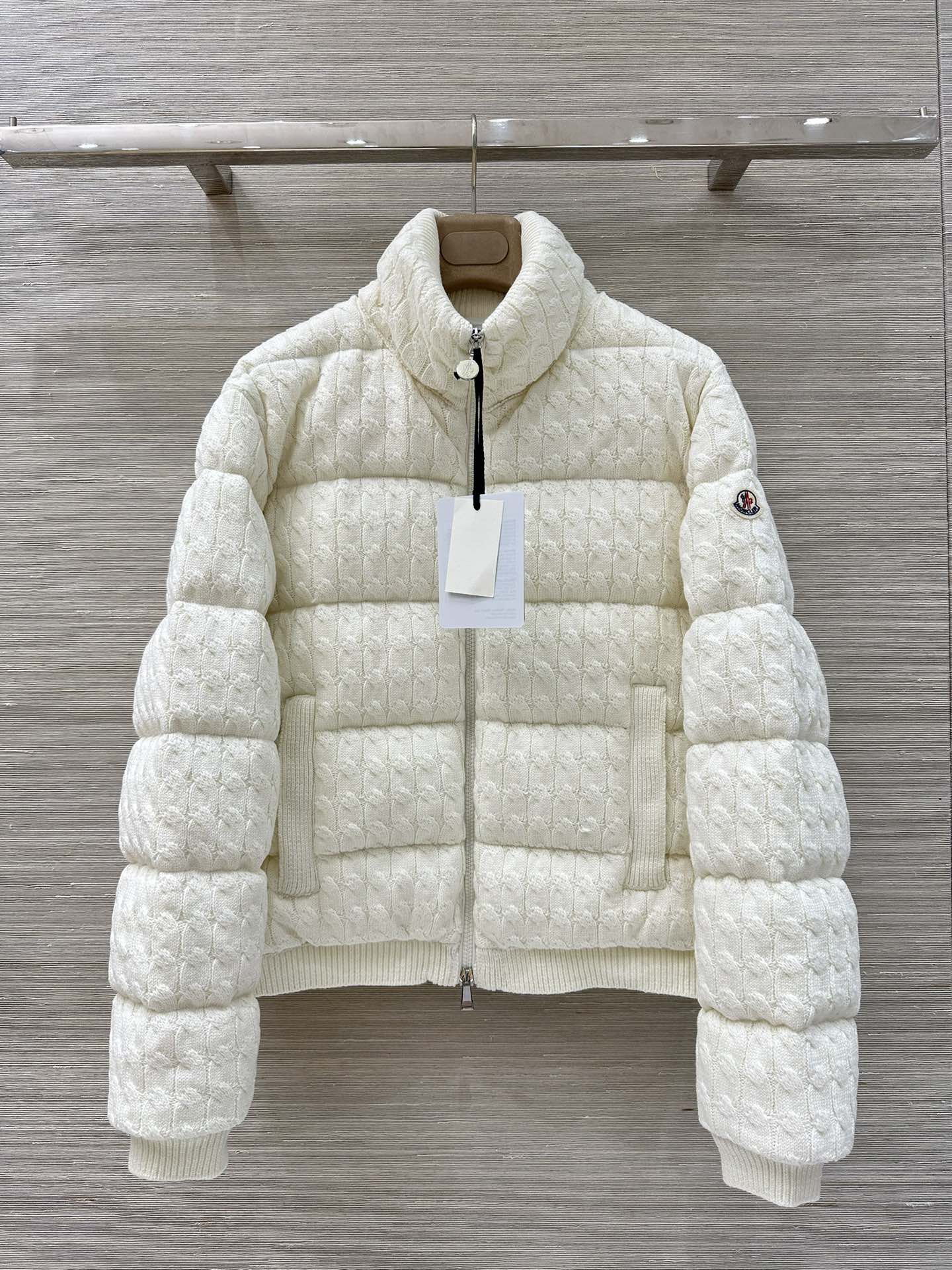 Moncler Women's White Wool Cable Knit Down Puffer Jacket Winter Coat 2 i1756574583 6171 7