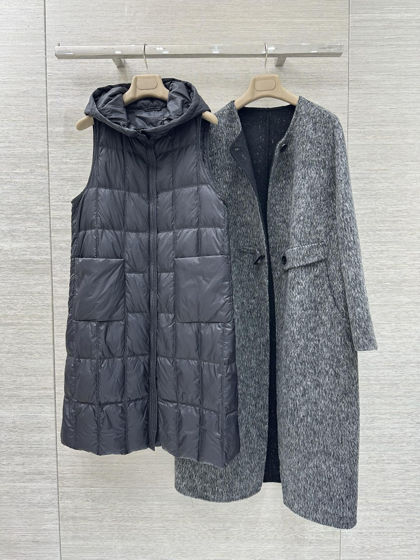 Women's Luxury Wool-Cashmere Blend Coat with Down Vest Two-Piece Set