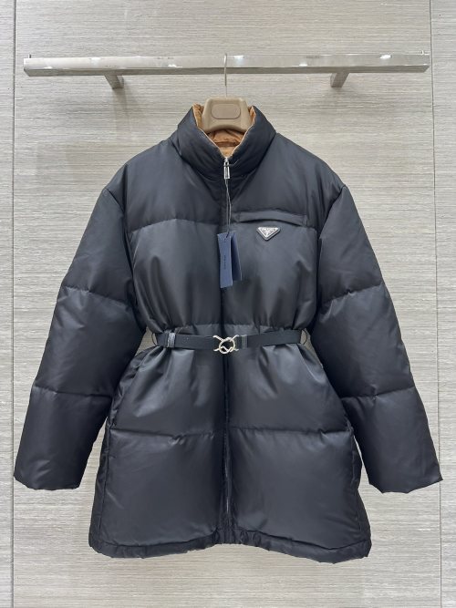 Prada Belted Padded Puffer Coat Nylon Twill Down Jacket for Women 1 Prada Belted Padded Puffer Coat Nylon Twill Down Jacket for Women