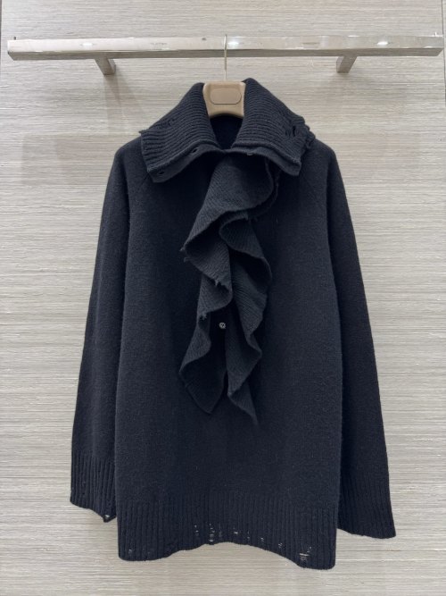 Elegant Angora Blend Knit Top with Detachable Ruffle Collar, Long Sleeve 1 Elegant Angora Blend Knit Top with Detachable Ruffle Collar, Long Sleeve
