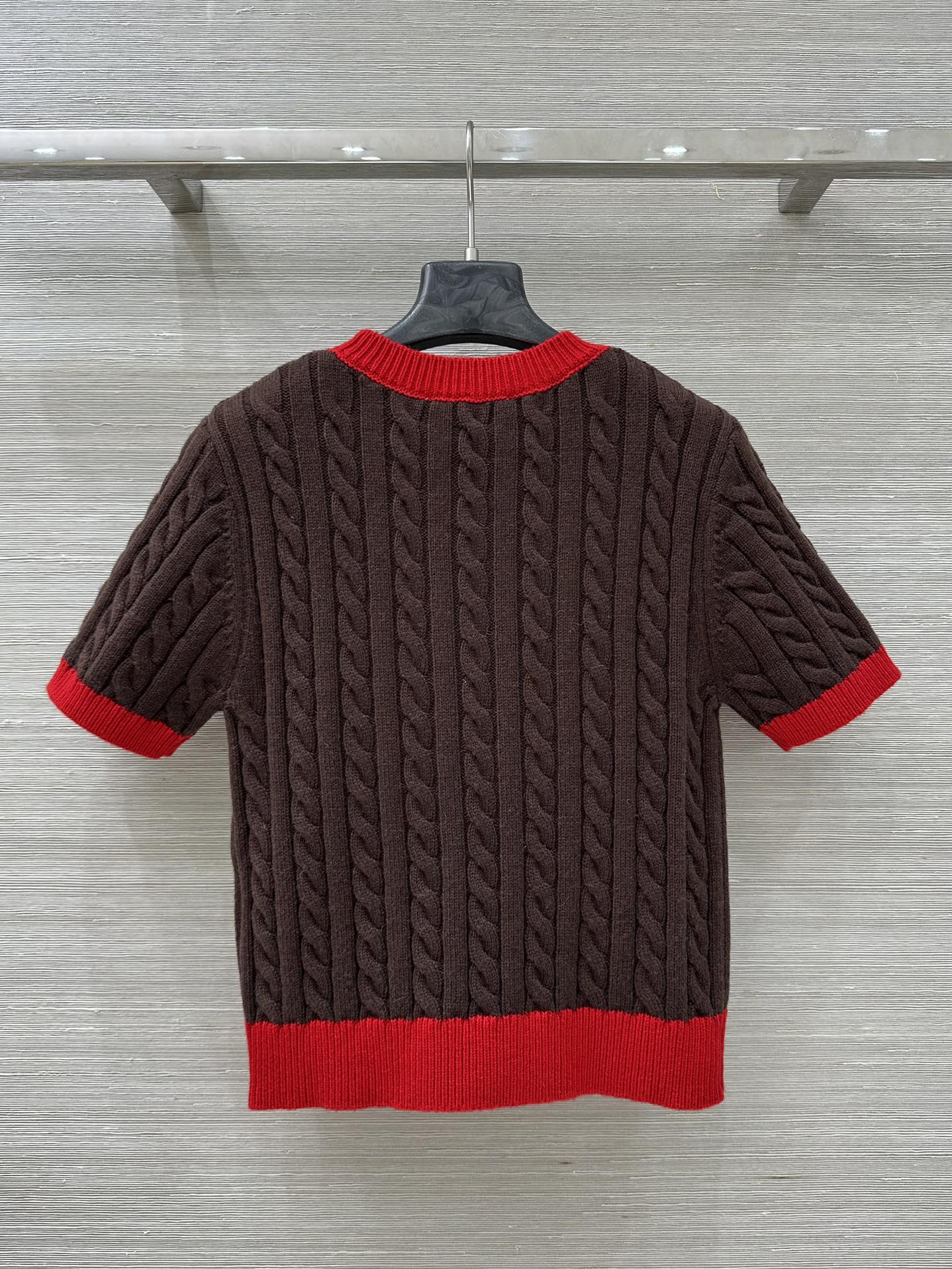 Miu Miu Women's Brown & Red Wool Blend Cable Knit Short Sleeve Top 9 i1758878308 4768 2