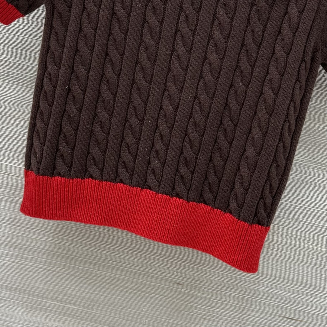 Miu Miu Women's Brown & Red Wool Blend Cable Knit Short Sleeve Top 6 i1758878308 7832 5