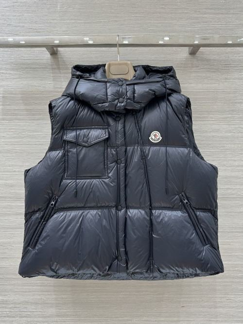 Moncler Women's Quilted Down Vest with Hood, Pocket Design, Nylon Fabric 1 Moncler Women's Quilted Down Vest with Hood, Pocket Design, Nylon Fabric
