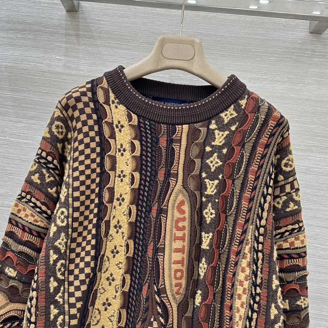Louis Vuitton x Nigo Monogram Jacquard Knit Sweater Long Sleeve Brown 2 i1759395640 6083 4