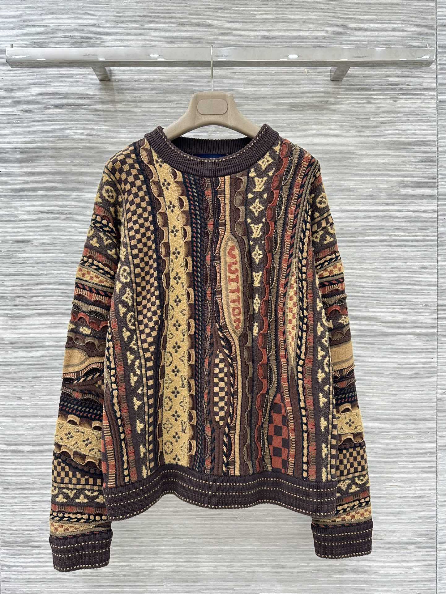 Louis Vuitton x Nigo Monogram Jacquard Knit Sweater Long Sleeve Brown 1 i1759395640 6184 0