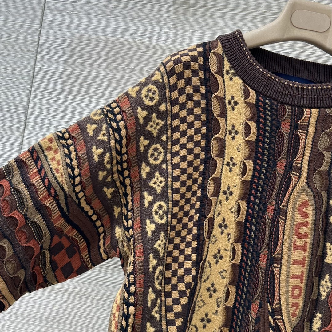Louis Vuitton x Nigo Monogram Jacquard Knit Sweater Long Sleeve Brown 3 i1759395641 959 7