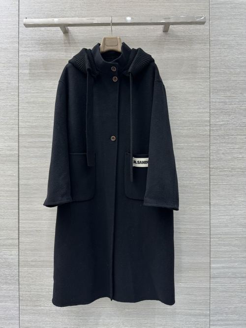 Jil Sander Wool-Cashmere Blend Hooded Coat, Long Sleeve, Relaxed Fit 1 Jil Sander Wool-Cashmere Blend Hooded Coat, Long Sleeve, Relaxed Fit