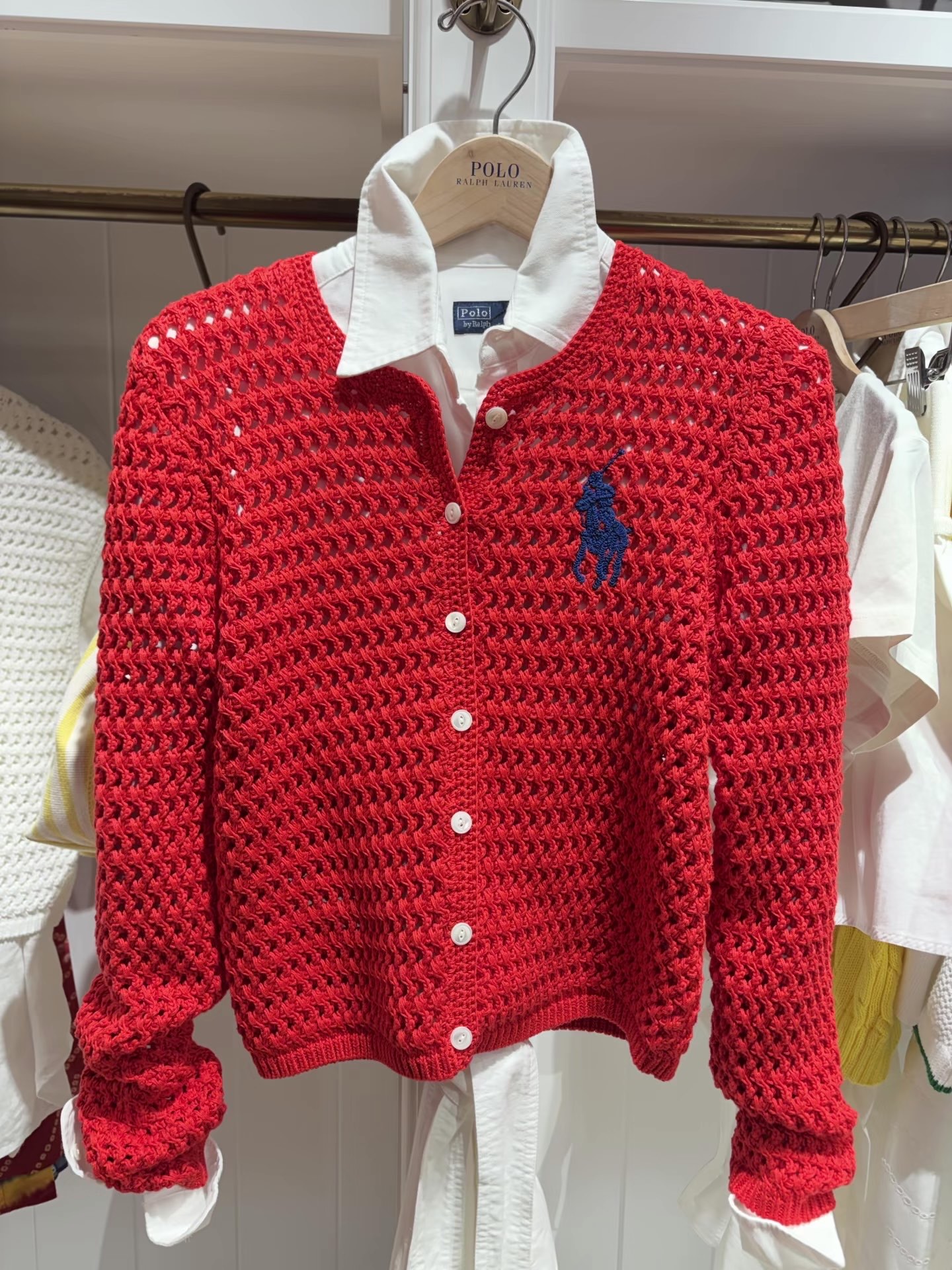 Кардиган Polo Ralph Lauren женский красный вязаный