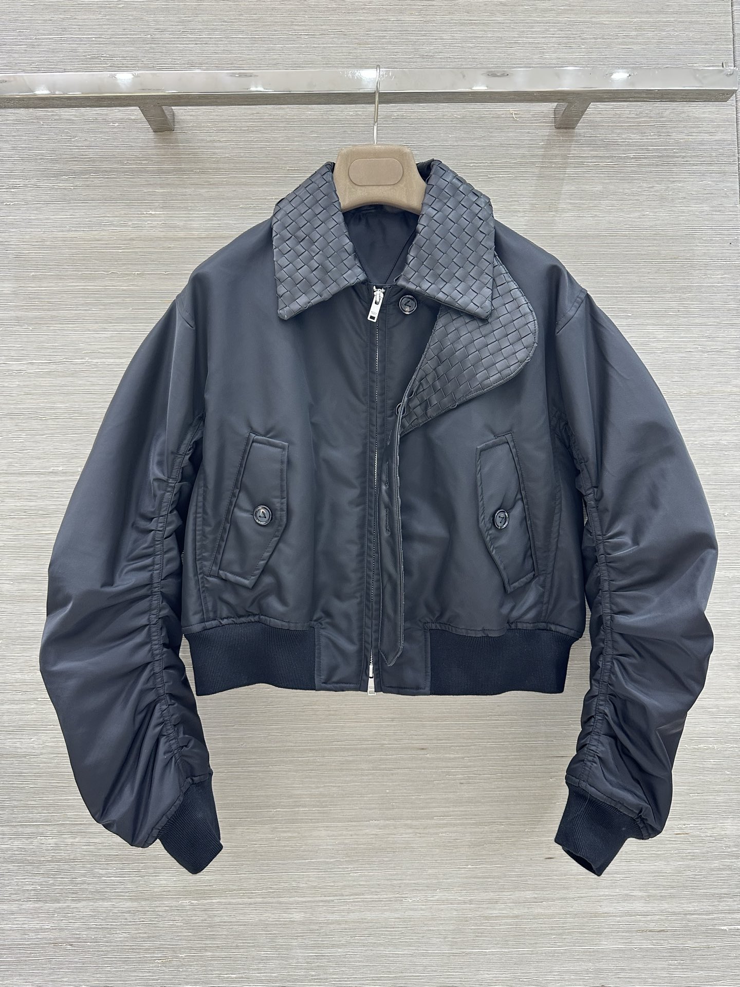 Bottega Veneta Gray Collar Bomber Jacket