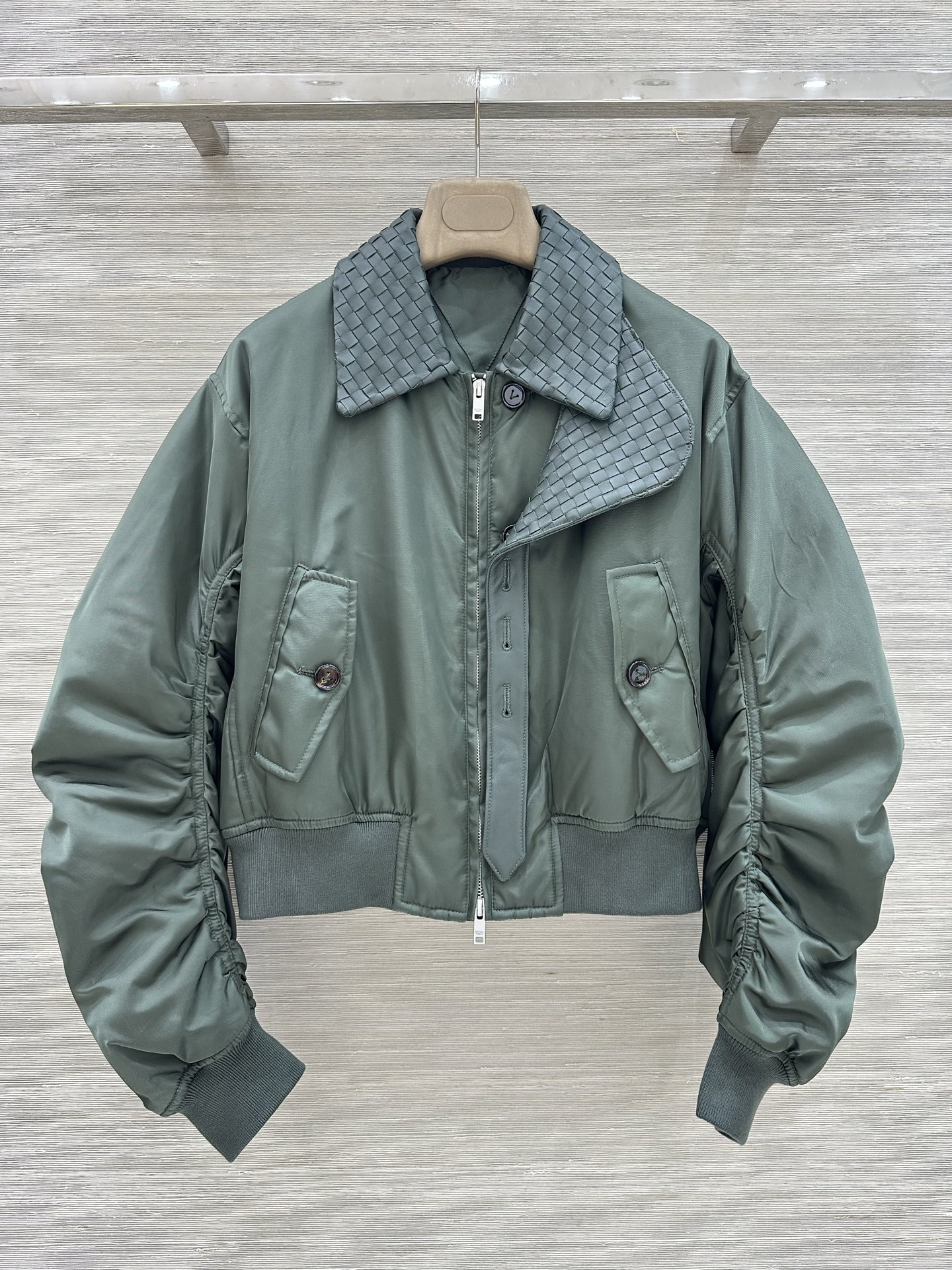 Bottega Veneta Sage Collar Bomber Jacket