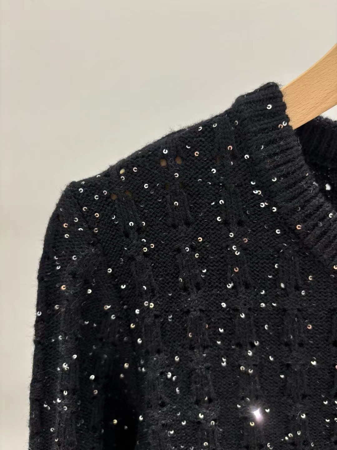 Elegant Women's Black Sequin Knit Sweater - Round Neck, Long Sleeve 3 i1755757992119 6158 0 1