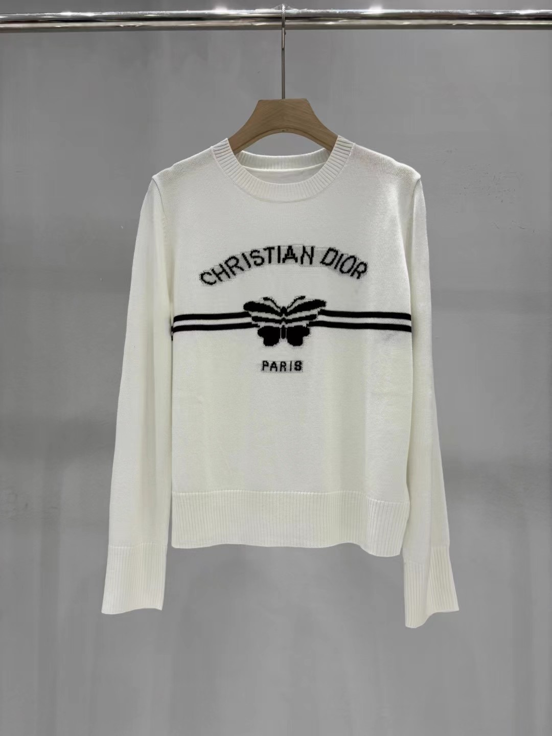Dior Witte Gebreide Trui met Vlinder en Logo voor Dames