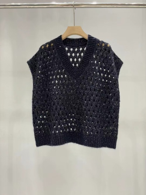 Casual V-Neck Loose Mesh Sequin Knit Vest for Women - Early Autumn Style 1 Casual V-Neck Loose Mesh Sequin Knit Vest for Women - Early Autumn Style