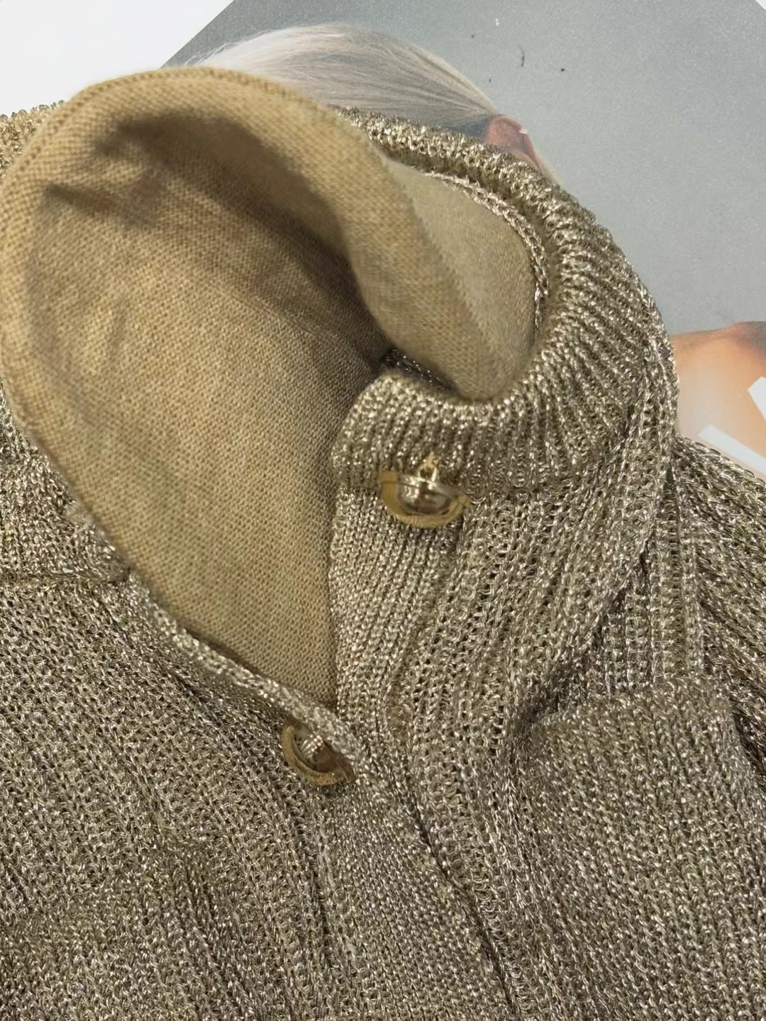 上新🆕🆕《1:1品质》self-Portrait 2025秋冬新款金色卢勒克斯针织小香风连衣裙码数：SM