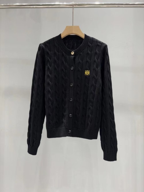 Loewe Women's Black Cable Knit Cardigan with Embroidered Logo 1 Loewe Women's Black Cable Knit Cardigan with Embroidered Logo