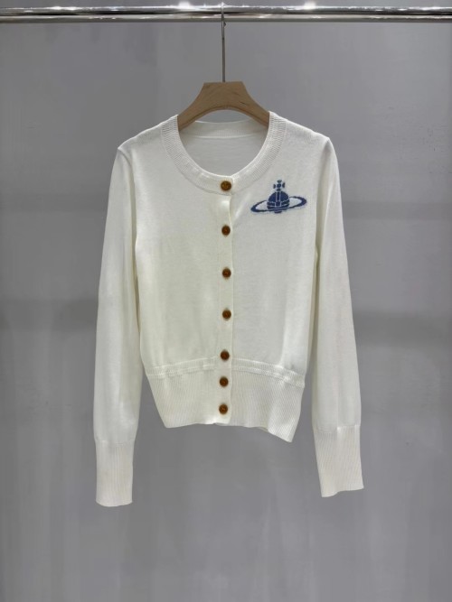 Vivienne Westwood Women's White Knit Cardigan with Logo, Sizes S-L 1 Vivienne Westwood Women's White Knit Cardigan with Logo, Sizes S-L