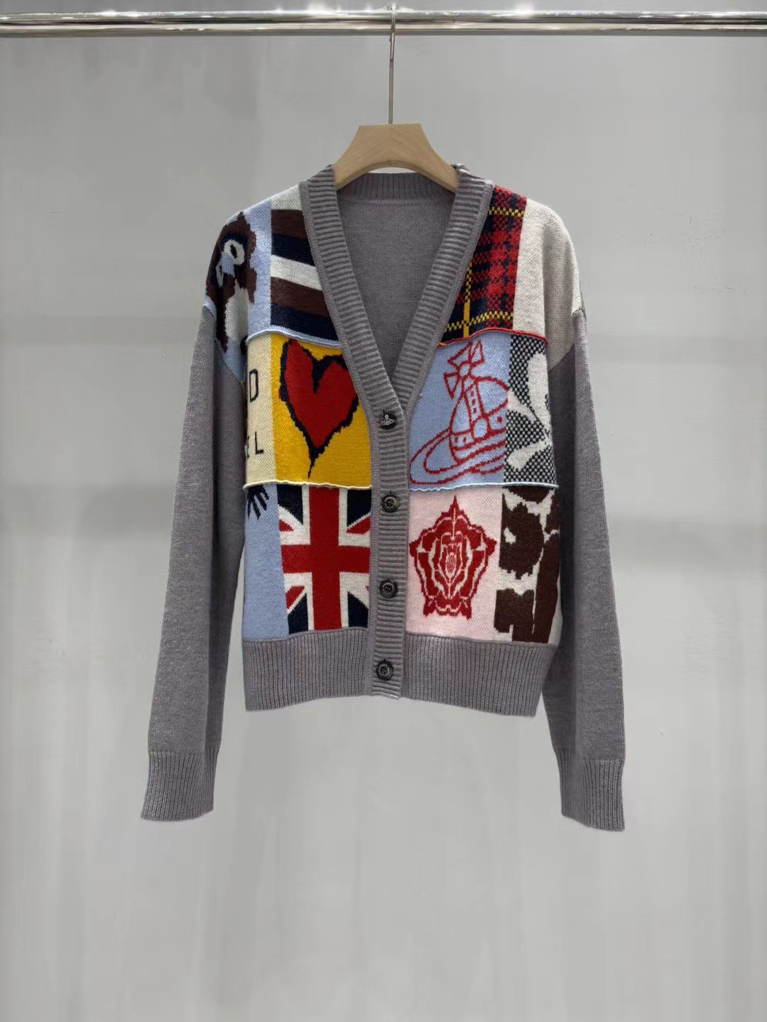 Vivienne Westwood Patchwork Knitted V-Neck Cardigan, Fall/Winter Collection