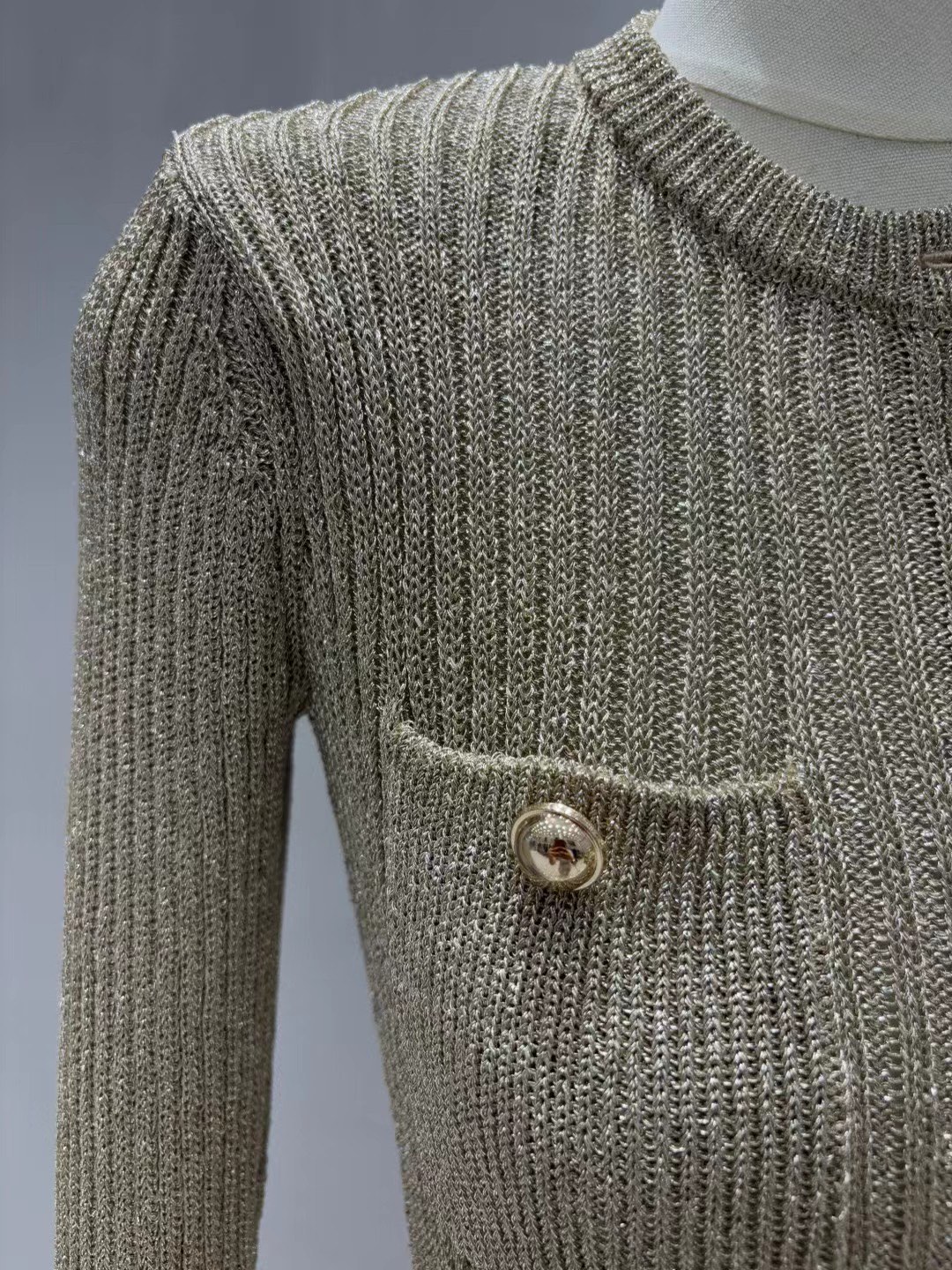 上新🆕🆕《1:1品质》self-Portrait 2025秋冬新款 金色卢勒克斯圆领针织连衣裙长裙码数：