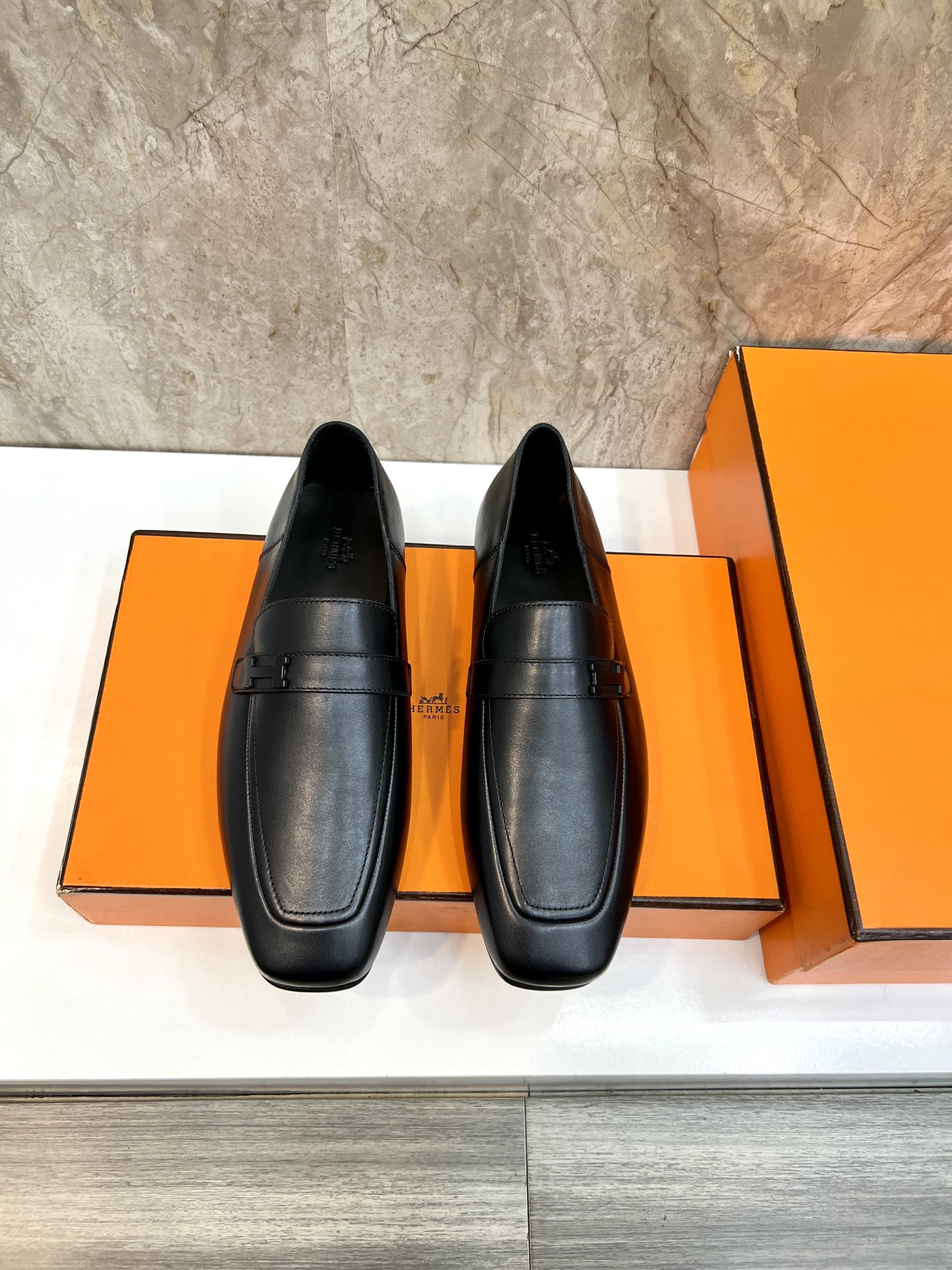 Hermès Giovanni Leather Loafers with Palladium Buckle - Classic Elegance 1 Hermès Giovanni Leather Loafers with Palladium Buckle - Classic Elegance