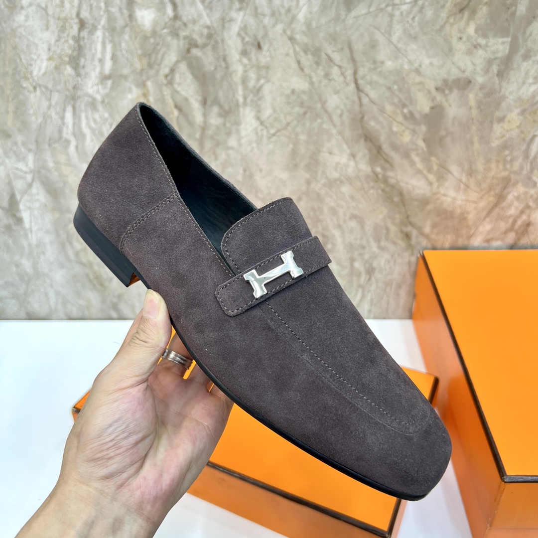 Hermes Giovanni Loafers: Suede Leather with Palladium Paris Buckle - Elegant Shoes 9 i1696481152 9645 7