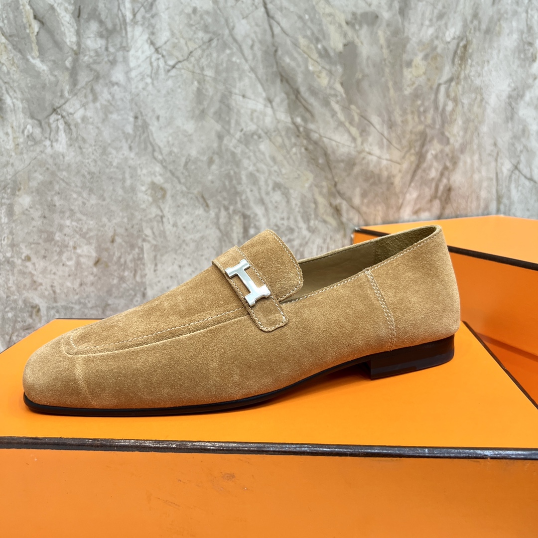 Hermes Giovanni Loafers: Elegant Suede Leather Shoes with Palladium Buckle 7 i1696481172 1374 5