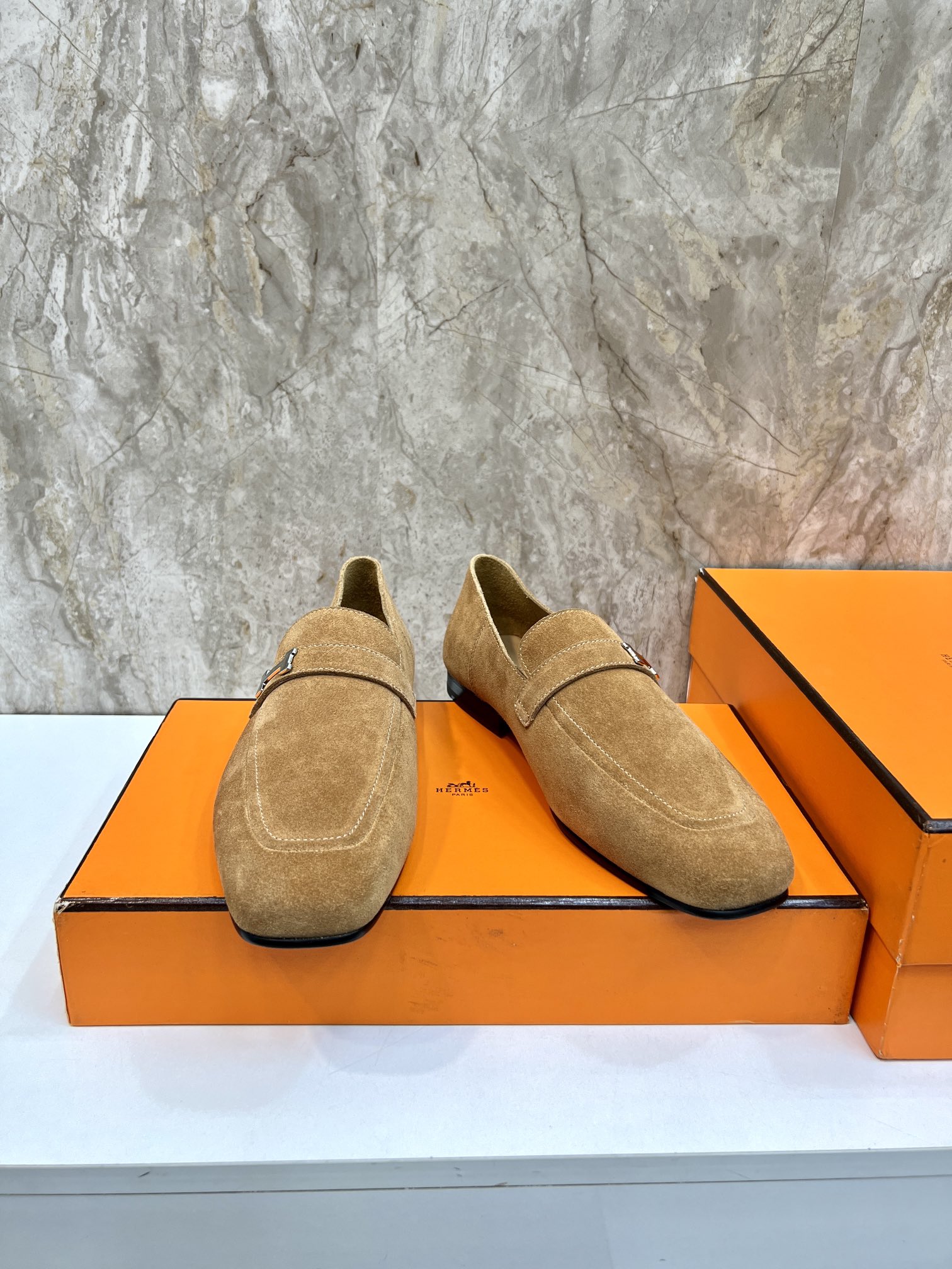 Hermes Giovanni Loafers: Elegant Suede Leather Shoes with Palladium Buckle 4 i1696481172 6439 2