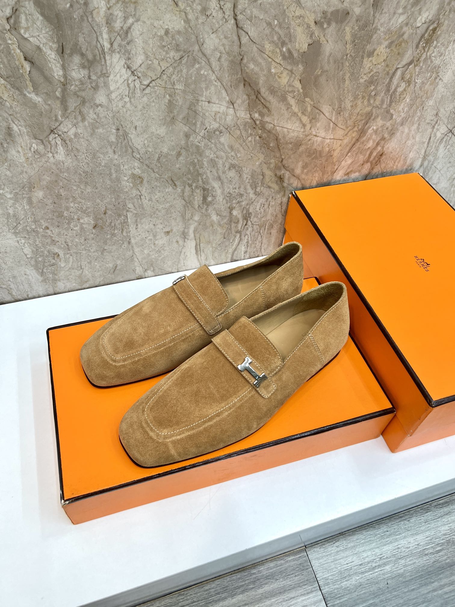 Hermes Giovanni Loafers: Elegant Suede Leather Shoes with Palladium Buckle 3 i1696481172 6451 1