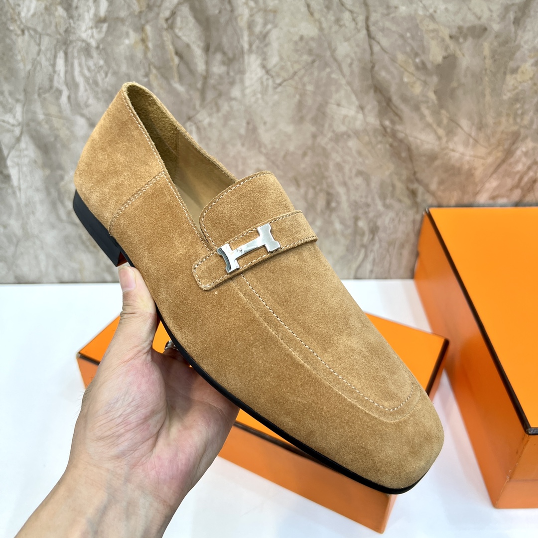 Hermes Giovanni Loafers: Elegant Suede Leather Shoes with Palladium Buckle 9 i1696481172 9477 7